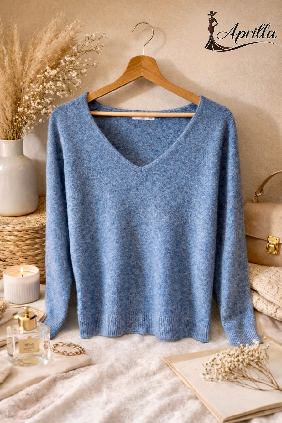 Pull Col V "Iris" Bleu