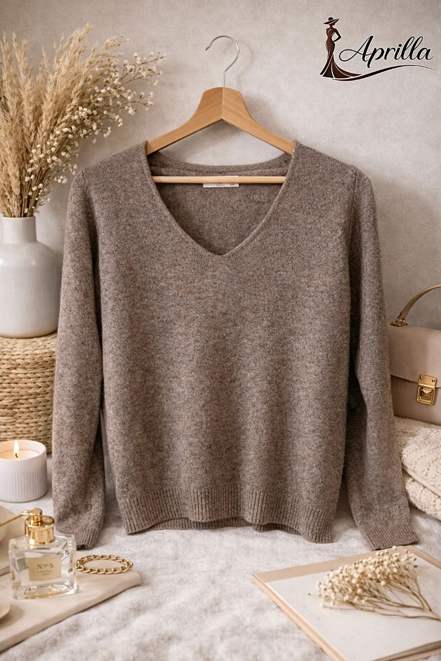 Pull Col V "Iris" Taupe