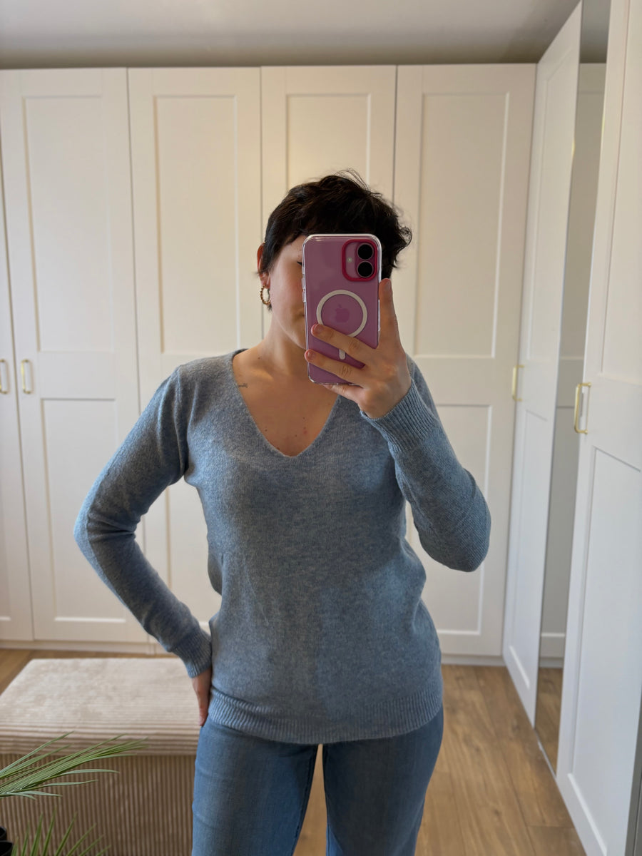 Pull Col V "Iris" Bleu