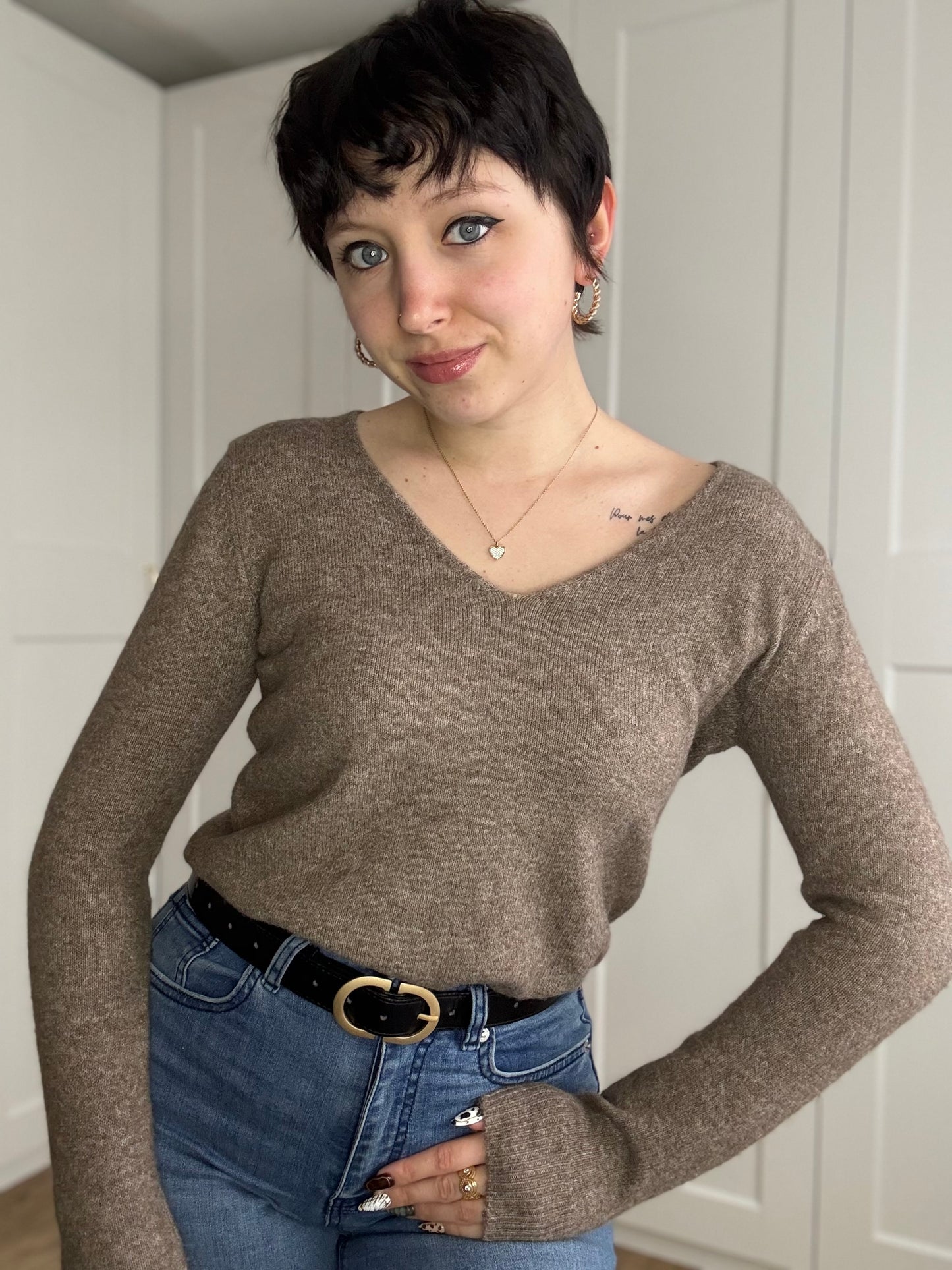 Pull Col V "Iris" Taupe