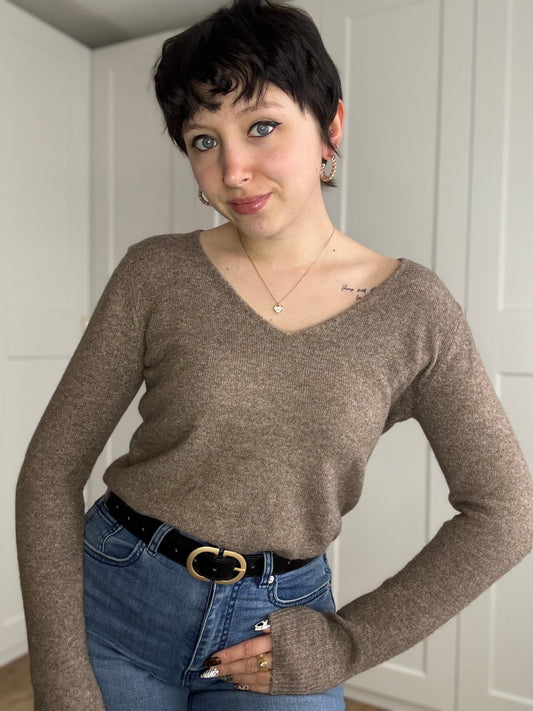 Pull Col V "Iris" Taupe