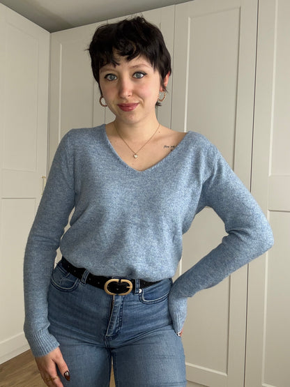 Pull Col V "Iris" Bleu