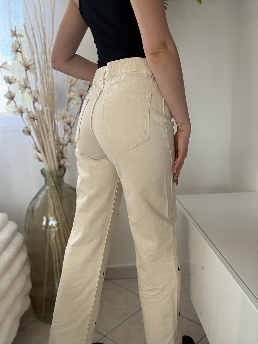 Pantalon "Camille" - Écru Fleuri